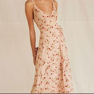 Forever 21 Floral Pink Faux Wrap Midi Dress